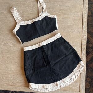 Black and Cream Linen Contrast Trim Mini Skirt and crop set